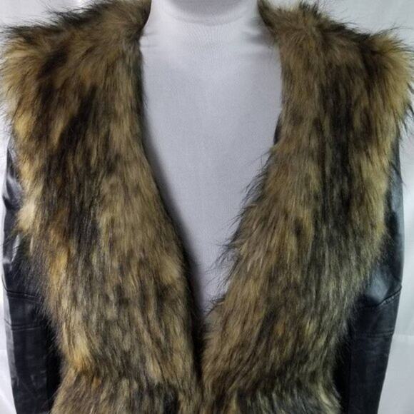 Bardot Womens Faux Fur Leather Long Sleeves Jacket Coat Black Tan Size 6 - Picture 7 of 12